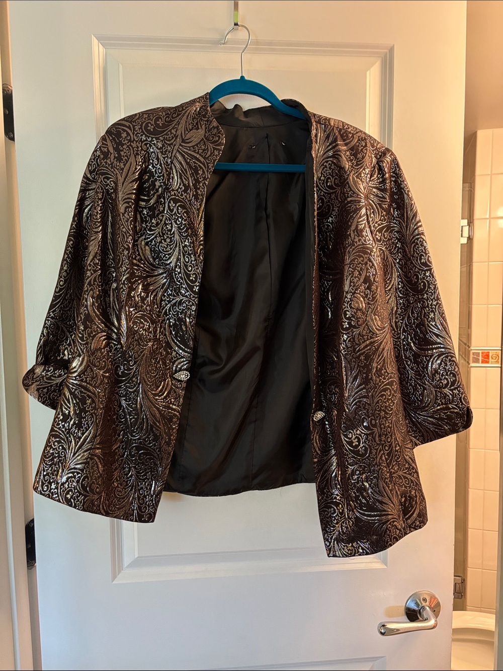 Source Unknown Shimmery Brown Paisley Open-Front Blazer